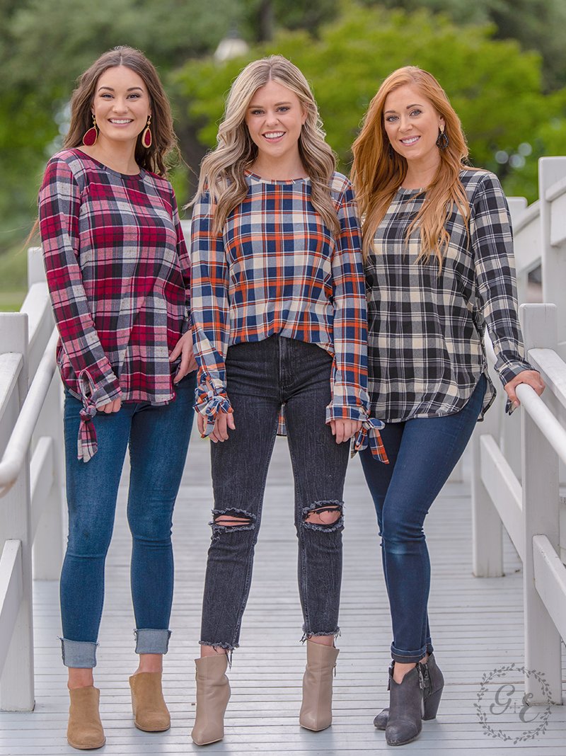 All Tied Up Top Black Plaid