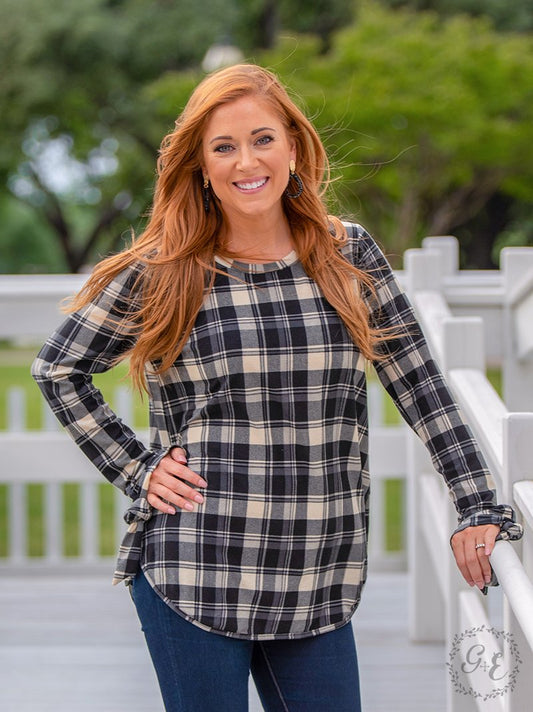 All Tied Up Top Black Plaid