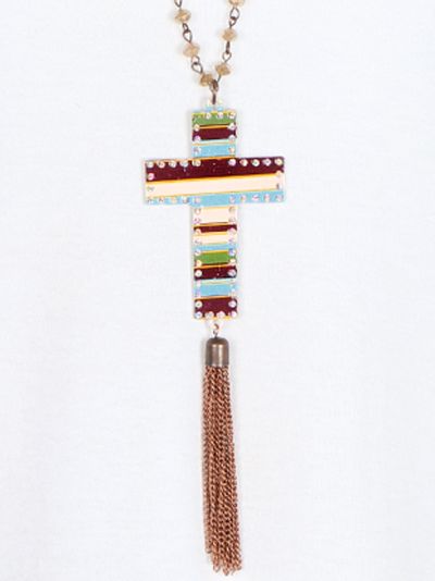 Brown & Light Blue Cross Necklace