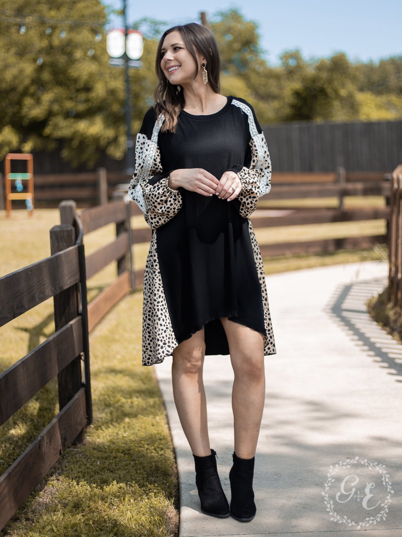 High Low Black Dress with Leopard Accents Vass General Store LLC High Low Black Dress with Leopard Accents Vass General Store LLC