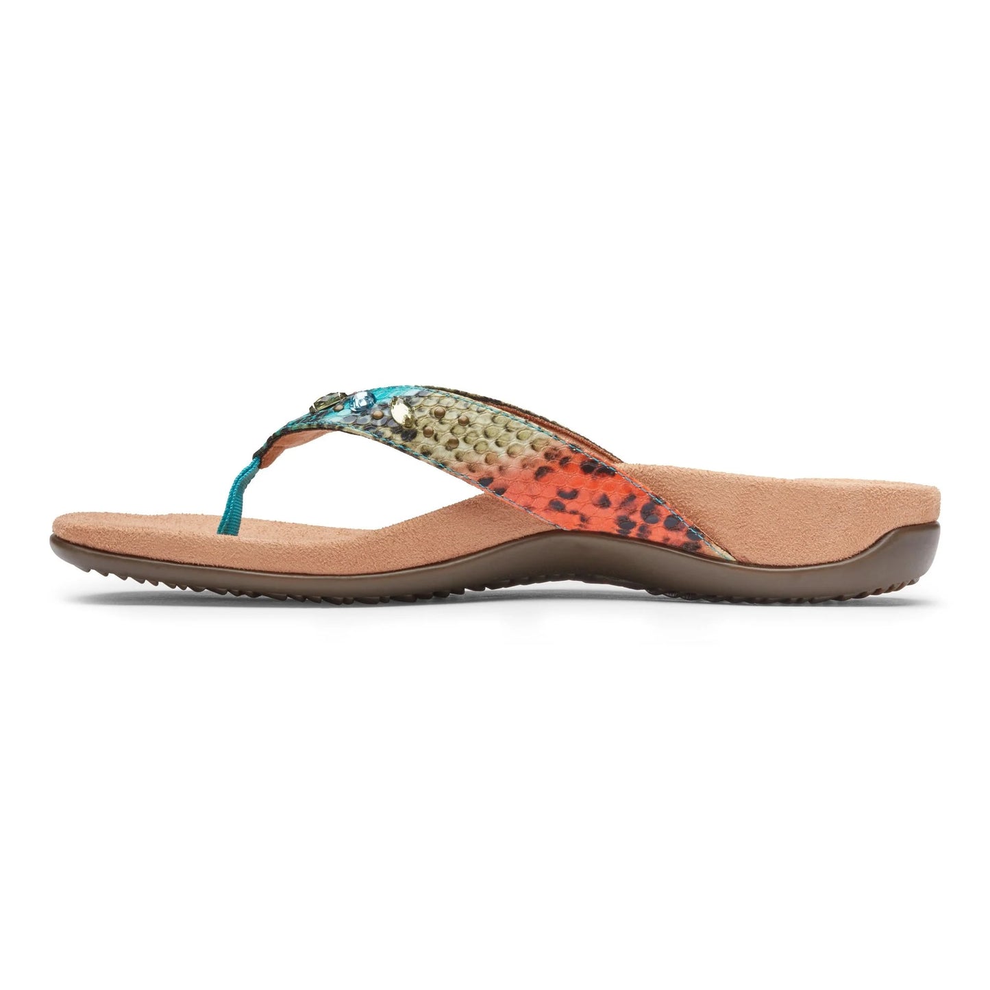 Vionic Lucia Toe Post Sandal Color Blue Teal Snake