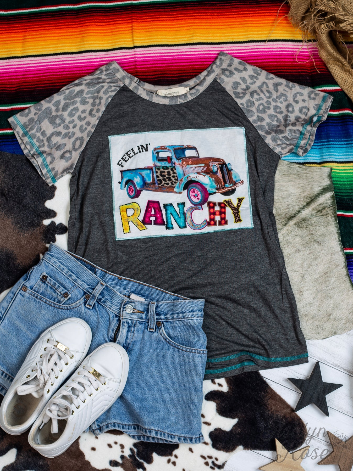 Feelin' Ranchy Truck Leopard Sleeve Tee