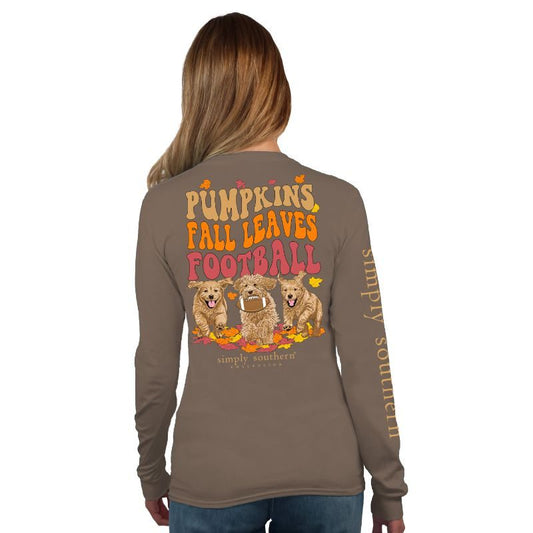 Simply Southern Pumpkins Fall Leaves Football Long Sleeve Tee