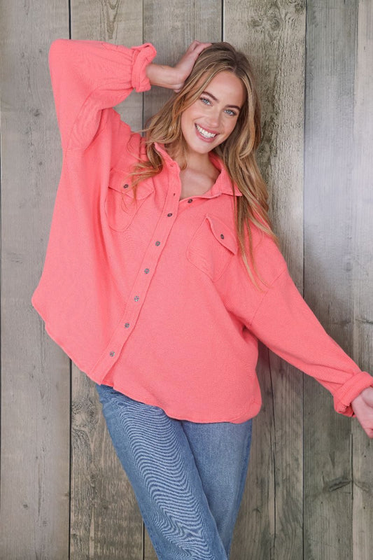 Simply Southern Pink Waffle Shacket