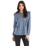 Mudpie Adley Button-Down Ruffle Top Chambray