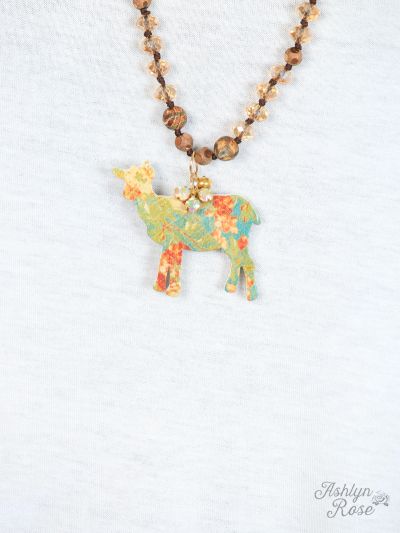 Floral Goat Cutout Necklace, Gold