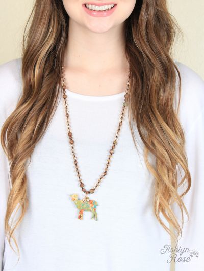 Floral Goat Cutout Necklace, Gold