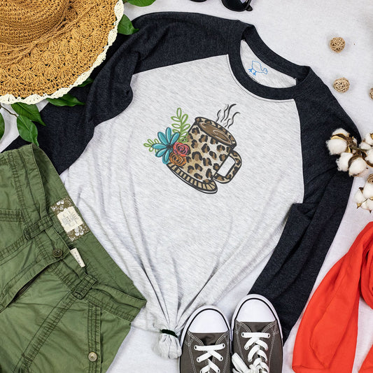 Leopard Coffee Cup Raglan Tee