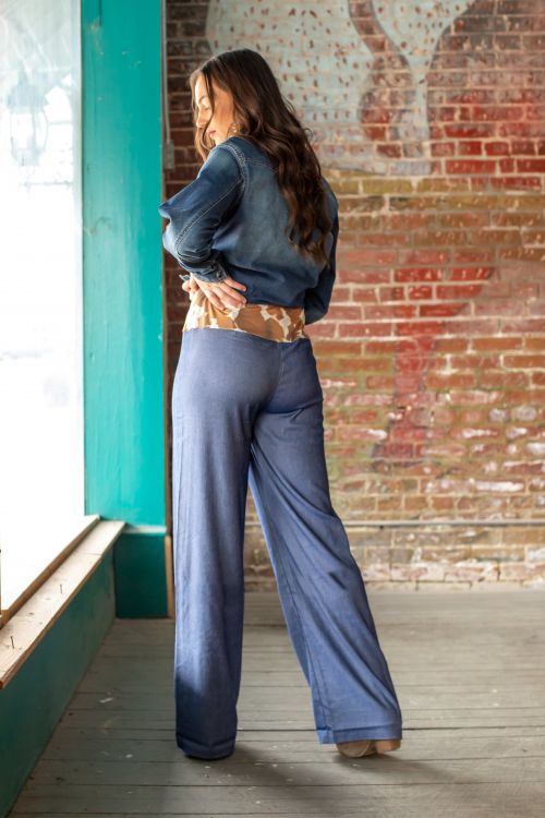 Ladies Denim Cowhide Wide Leg Gaucho Pants