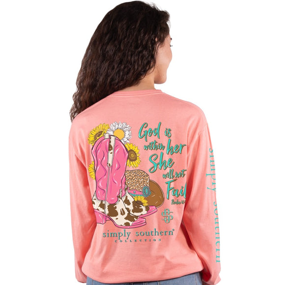 Simply Southern Western God is Within Her Long Sleeve Tee