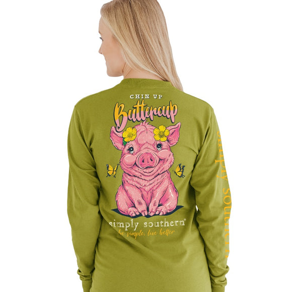 Simply Southern Pig Chin Up Buttercup Long Sleeve T-Shirt SALE