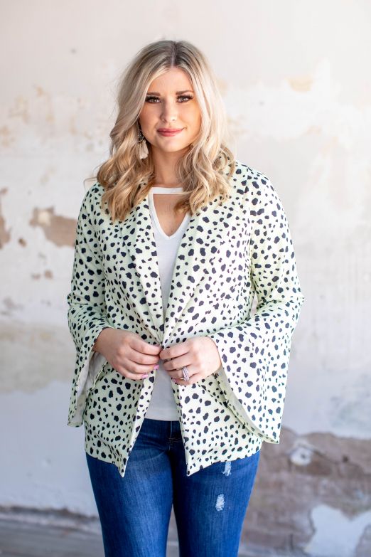 CREAM DALMATIAN PRINT LONG BELL SLEEVE BLAZER SALE