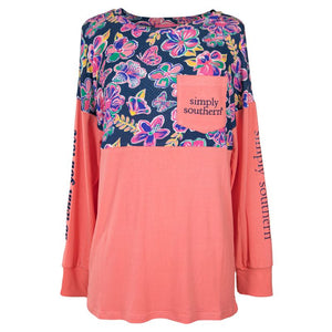 Ladies Simply Jersey Butterfly Floral Long Sleeve Simply Southern