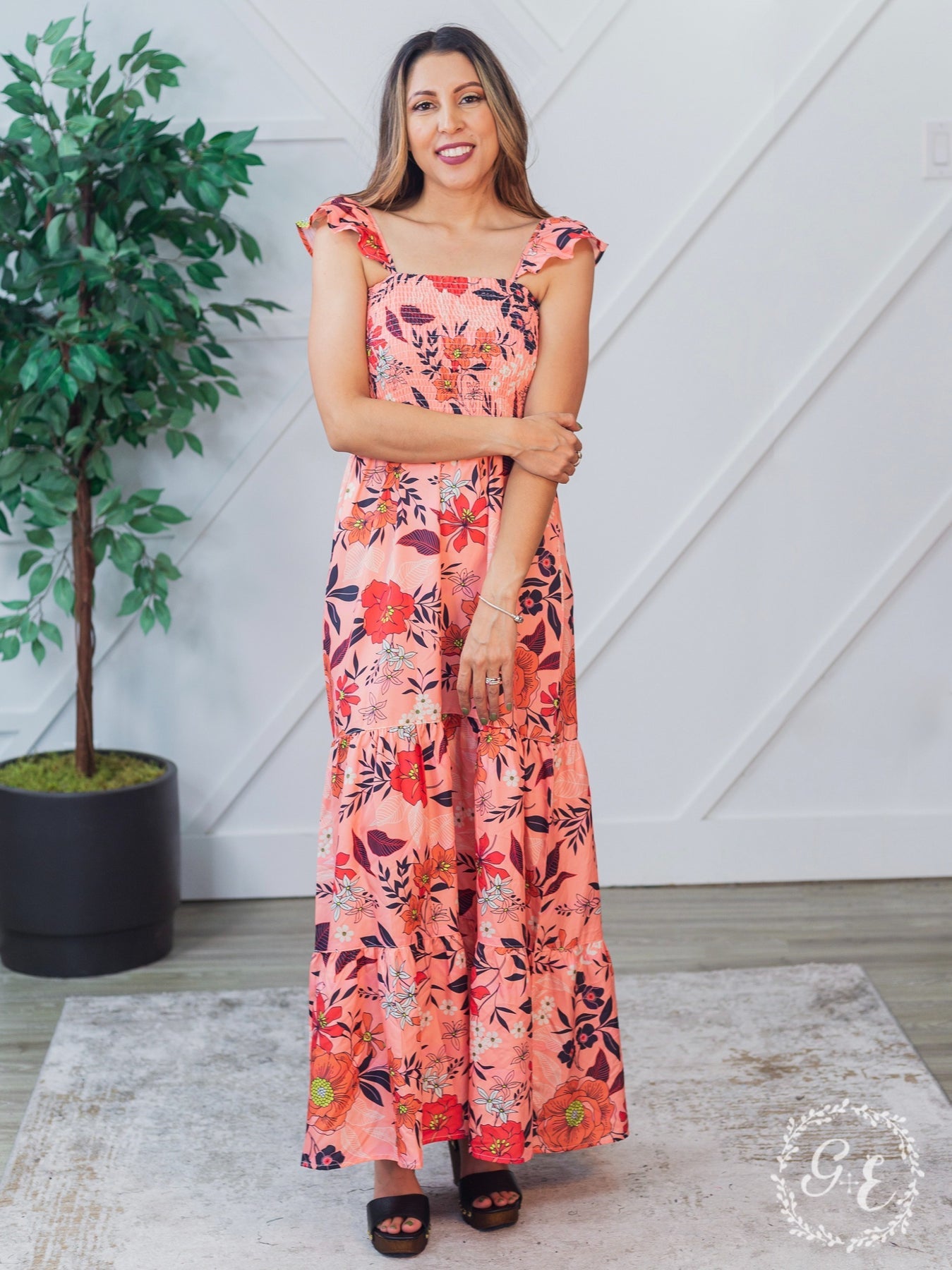 Womens coral maxi dress Clearance