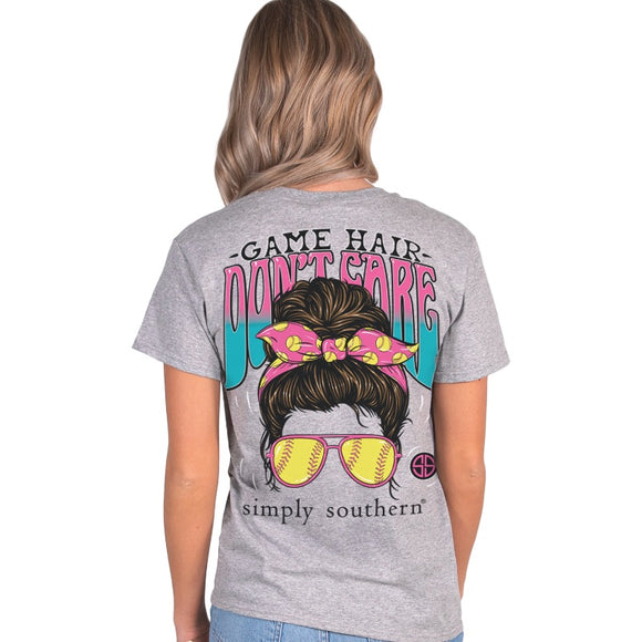 Simply Southern YOUTH Softball Game Hair T-Shirt Heather Grey