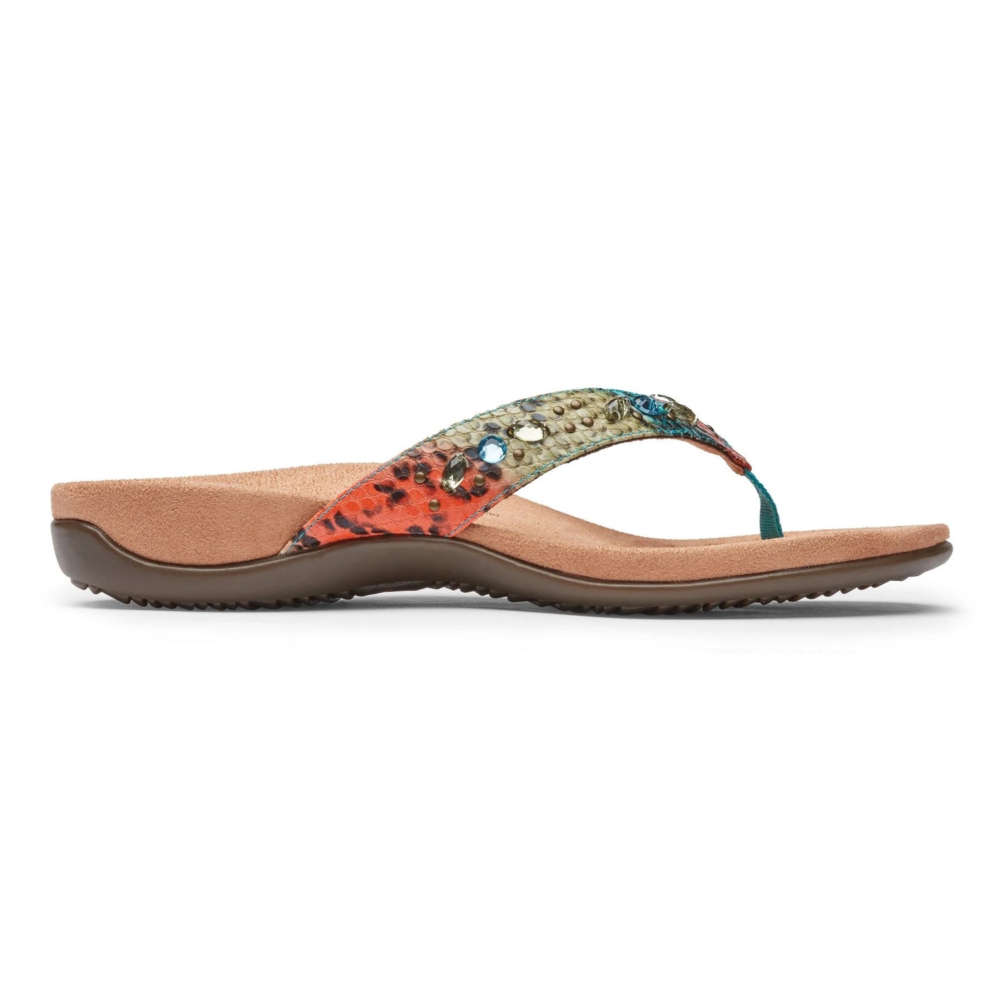 Vionic Lucia Toe Post Sandal Color Blue Teal Snake