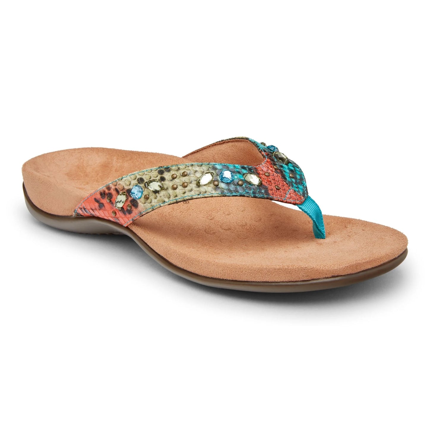 Vionic Lucia Toe Post Sandal Color Blue Teal Snake