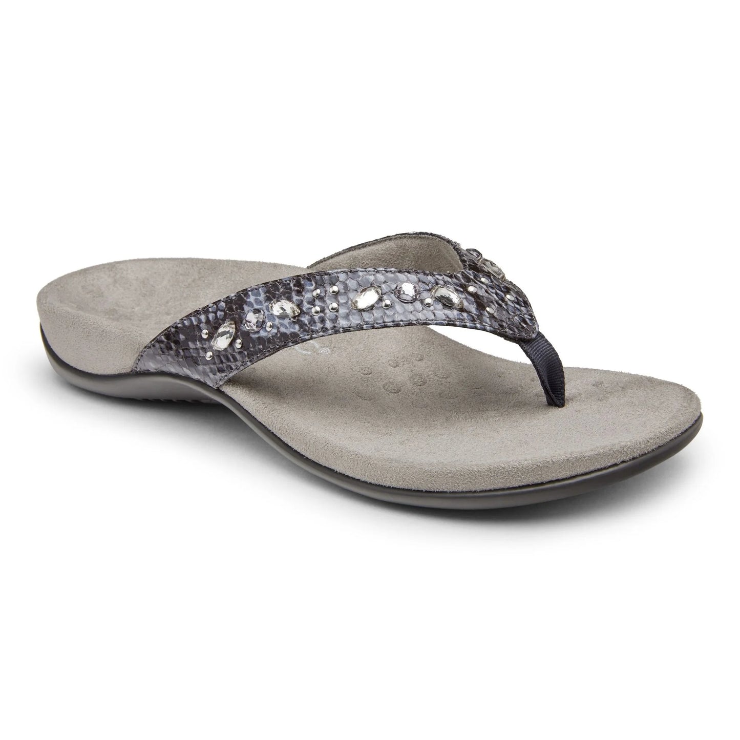 Vionic Lucia Toe Post Sandal Slate Grey Snake